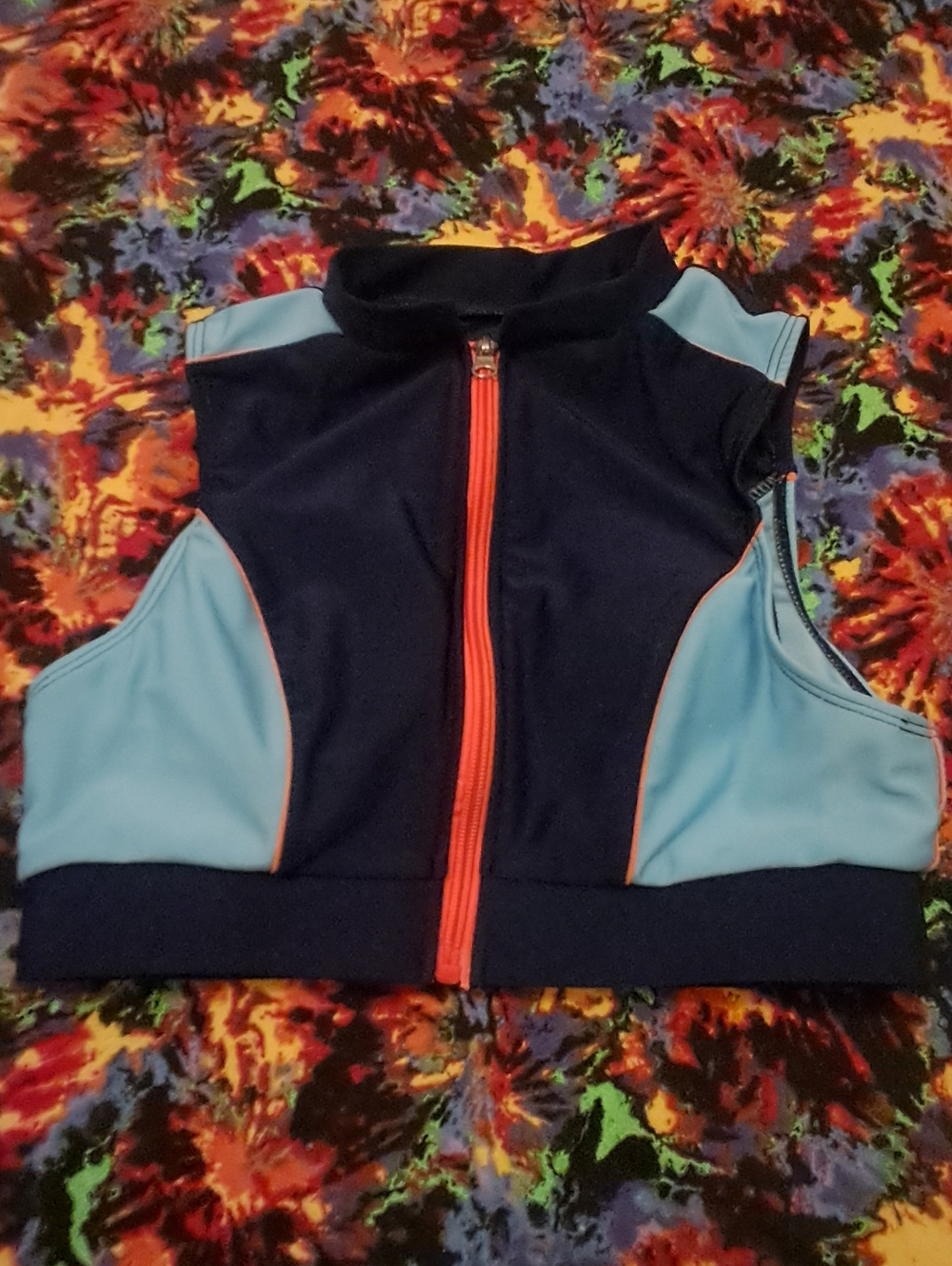 Blue Full Zip Athletic Crop Top